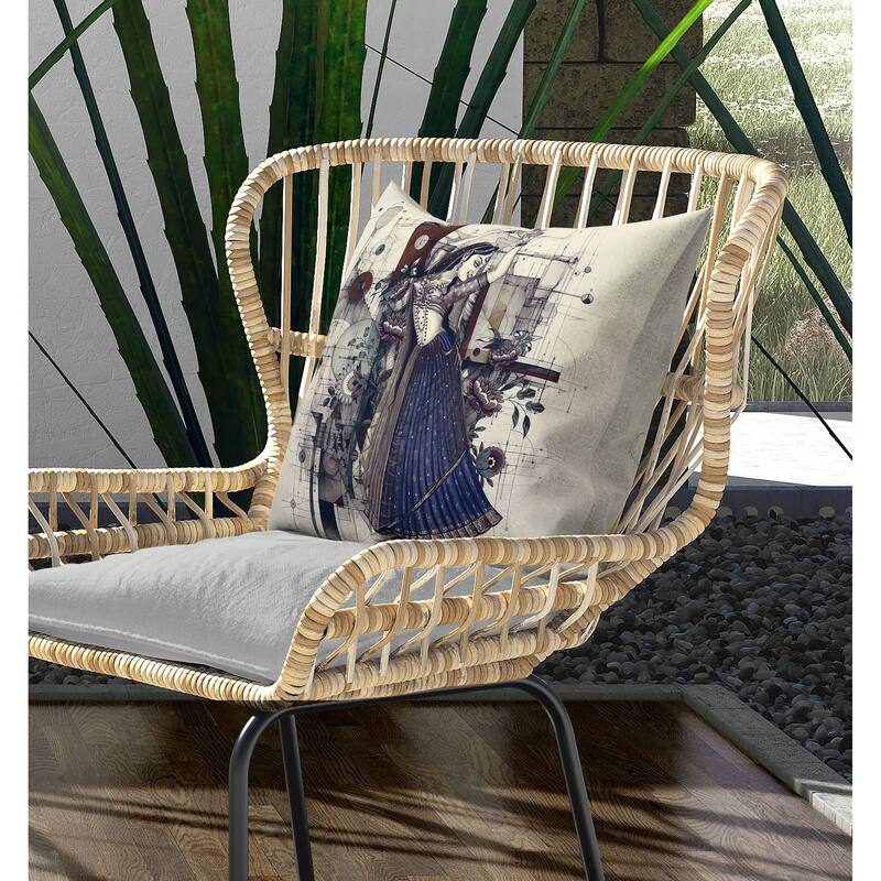 Gracefully Dancing Woman Indoor/Outdoor Reversible Throw Pillow Beige and Blue