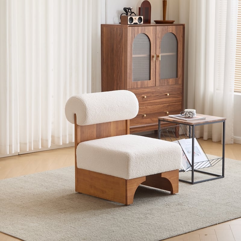 Modern Boucle Lounge Chair with Solid Wood Frame