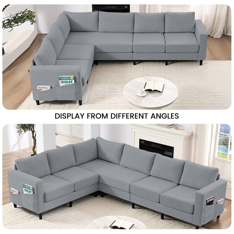 Mixoy 108" Linen Oversized Modular Sectional Sofa,L-Shaped Sectional Sofas with Side Pocket,Large 6 Seater Corner Sofa