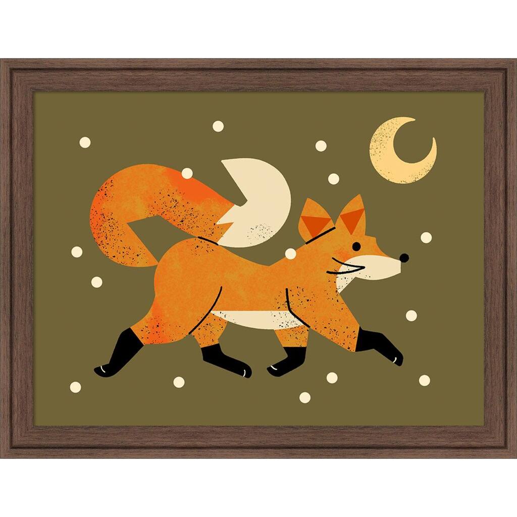 Wandering Winter Fox by Renea l. Thull Wood Framed Wall Art Print - Florence Medium Brown