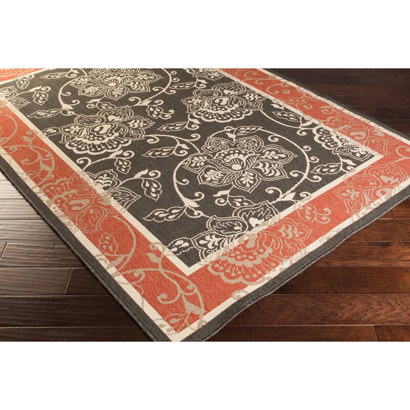 Janelle Indoor/Outdoor Transitional Floral Border Area Rug