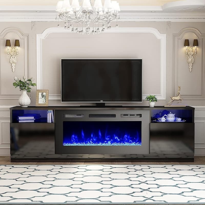 36'' Electric Fireplace TV Stand, Entertainment Center & TV Console for TVs up to 80'', Modern Fireplace Heater for Living Room