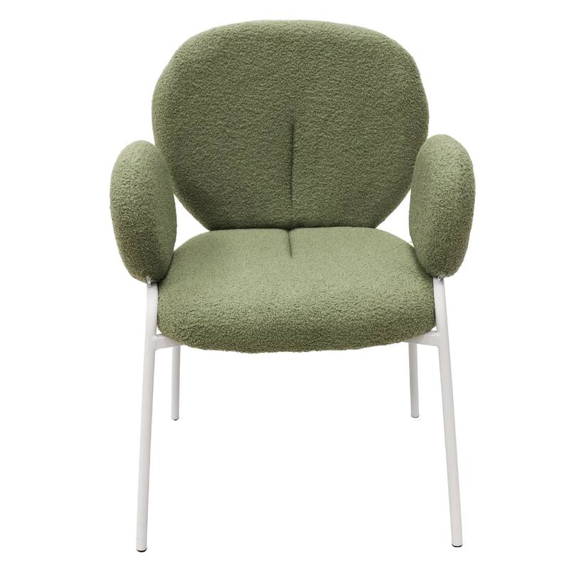 Celestial Modern Boucle Dining Side Chair with White Powder Coated Iron Frame Kitchen Chair Set of 2