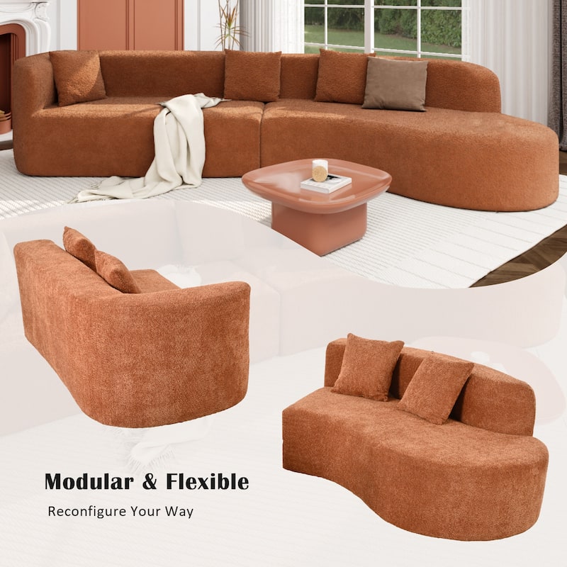 132" Modern Curved Sectional Sofa, 2-Piece Chenille Modular Couch with Pillows, Sponge & Spring Cushion for Living Room