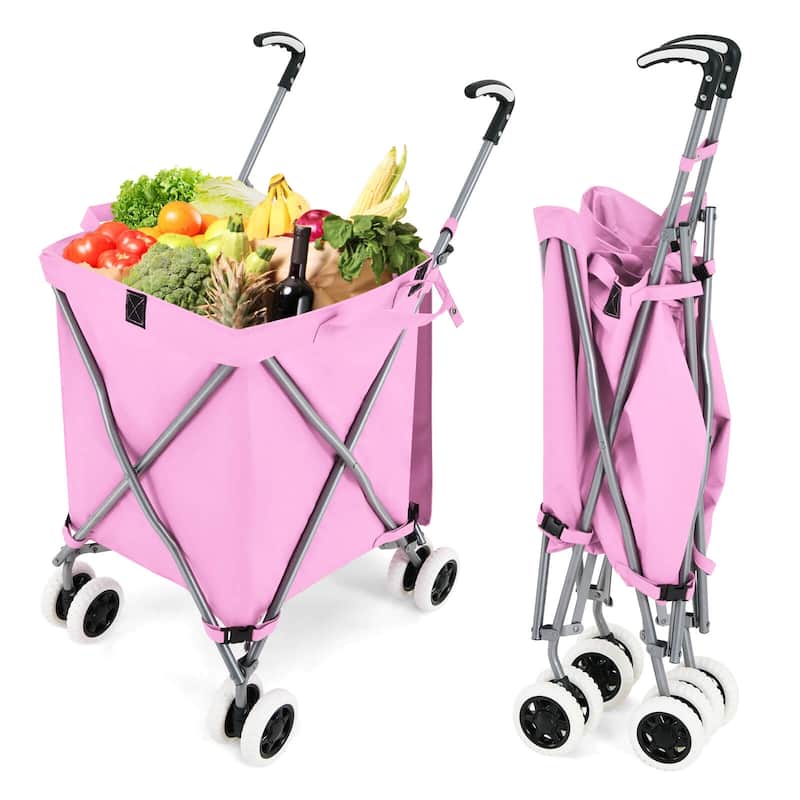 Costway Folding Shopping Cart Utility w/ Water-Resistant Removable - Pink - See Details
