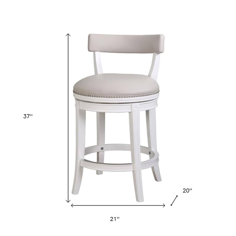 HomeRoots 26" Gray and White Faux Leather and Solid Wood Low Back Counter Height Swivel Bar Chair
