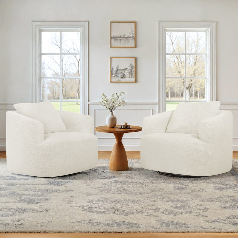 Chenille Swivel Accent Chair with Pillow - Beige