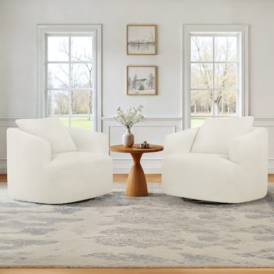 Chenille Swivel Accent Chair with Pillow