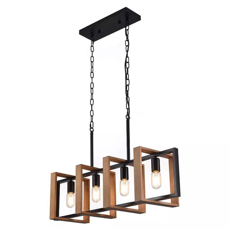 4-Light Chandelier Rustic Wood Island Ceiling Pendant Lamp Fixture - 33" x 50"