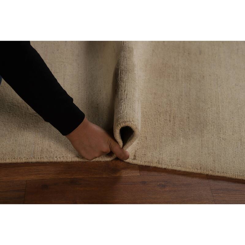 Gabbeh Modern Rug Handmade Beige Solid Wool Carpet - 4'2" x 5'10"