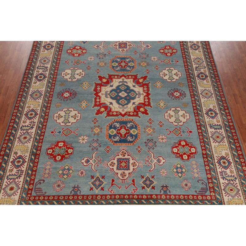 Hand Knotted Oriental 100% Wool Carpet Traditional Medallion Navy Blue & Blues Kazak Area Rug - 13' 7'' X 10' 1''