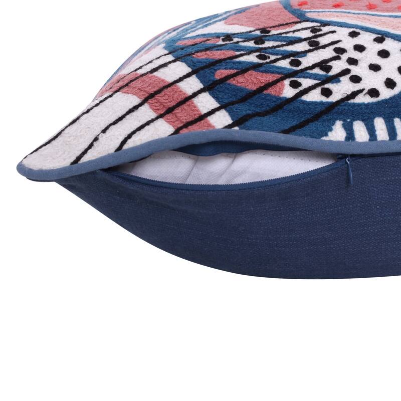 Sevita Coral Red/Ensign Blue Transitional Animal-Print Cotton Throw Pillow, 20" x 20"