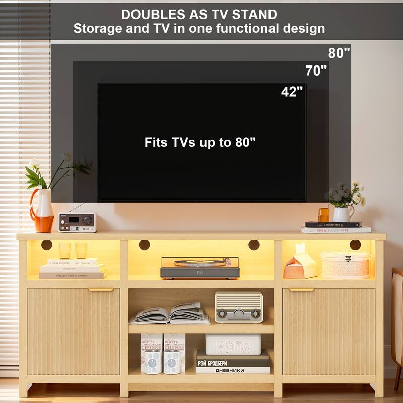 Pocassy LED Farmhouse TV Stand for 75 Inch
