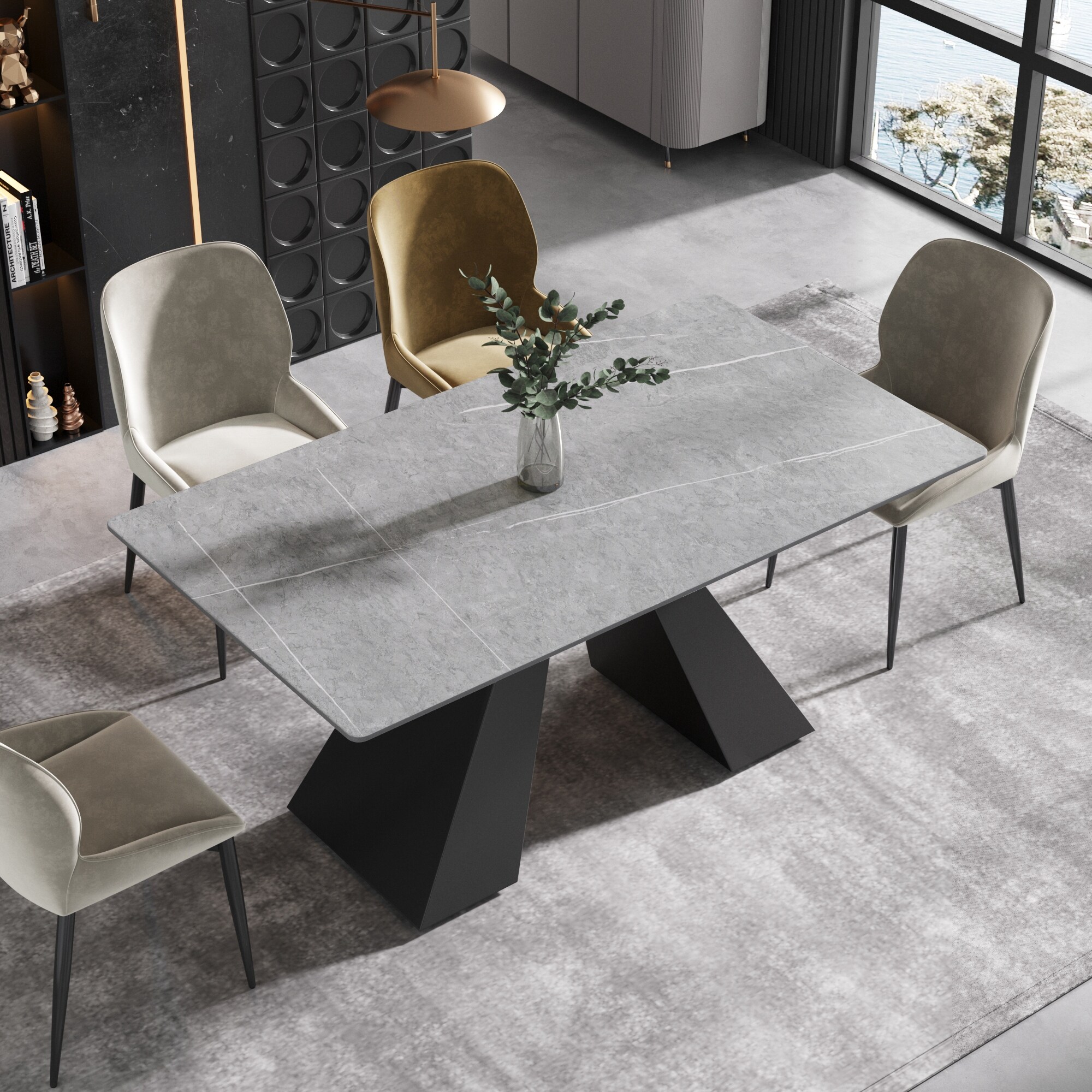 63 Modern Grey Dining Table with Rectangular Sintered Stone