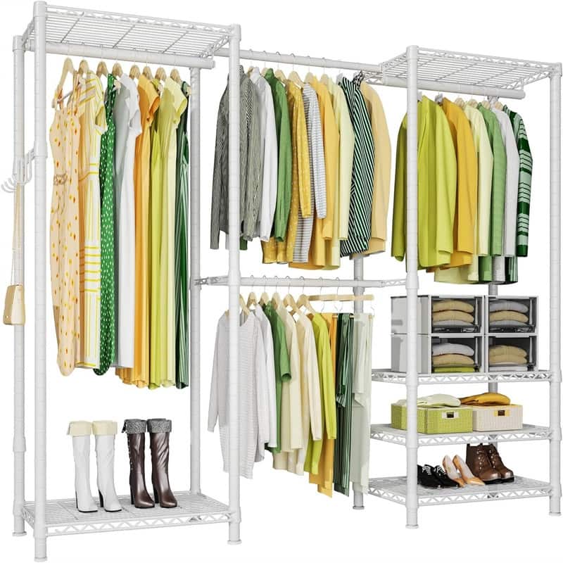 6 Tiers Metal Freestanding Garment Rack - 14"D x 86.6"W x 71.2"H - White