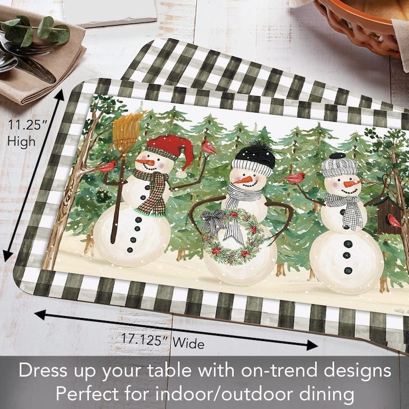 CounterArt Plaid Snowmen, Reversible Easy Care Flexible Plastic Placemat 4 Pack Made in The USA