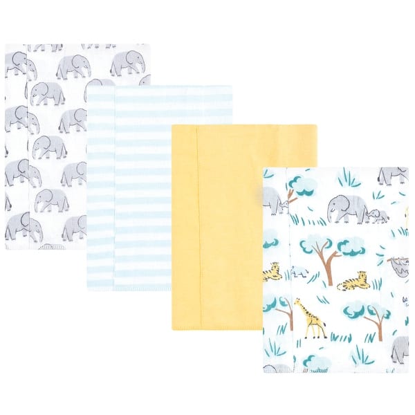 slide 1 of 1, Hudson Baby Cotton Flannel Burp Cloths 4-Pack, Safari Friends, One Size - Safari Friends 4 Pack - One Size One Size - Safari Friends 4 Pack