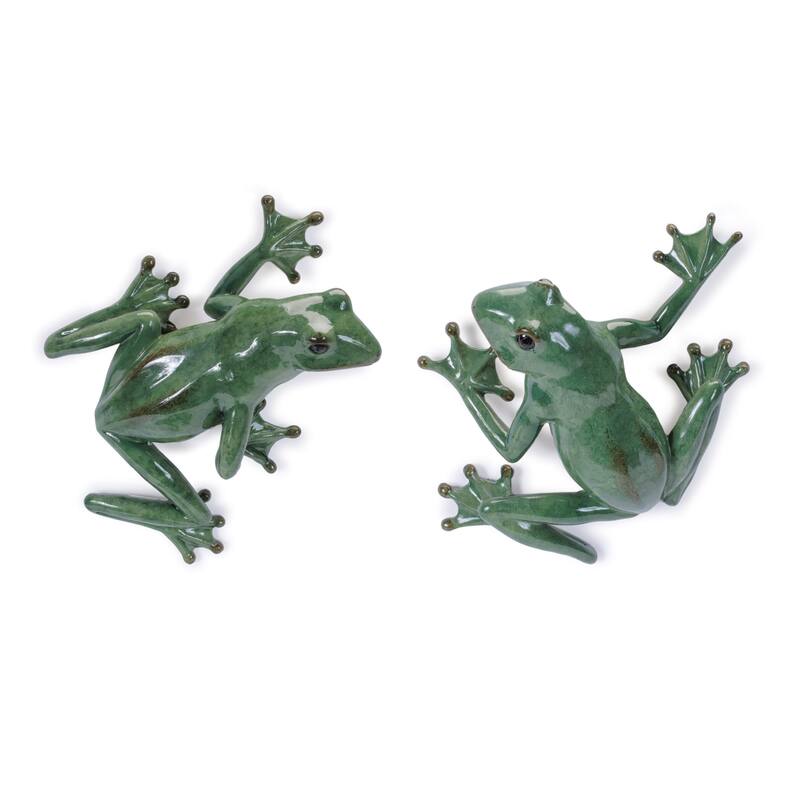 HomeRoots Set of Two Stone Garden Green Frog Resin Hanging Dimensional Sculptures