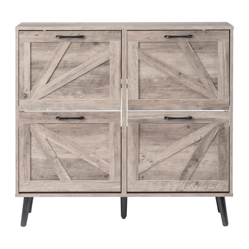 Barn Door 4 Flip Black Handles Melamine Particleboard Shoe Cabinet 41.7In