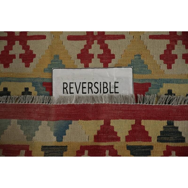 Hand Woven Oriental 100% Wool Carpet Southwestern Tribal Yellow & Gold Kilim Area Rug - 5' 9'' X 4' 2''