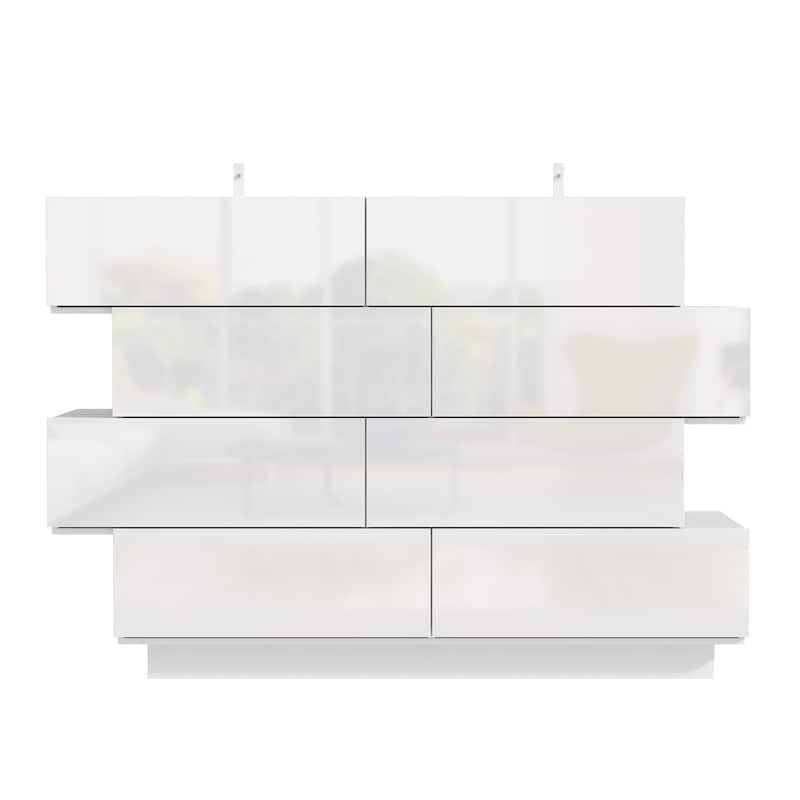 Contemporary High Gloss White Eight-Drawer Dresser, Chest of Drawers