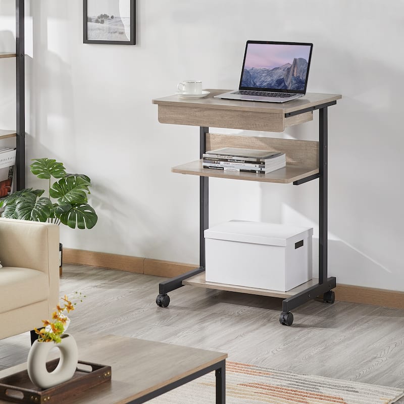Yaheetech Rolling Computer Desk Table Tray Desk with Drawer and Shelf - Grey