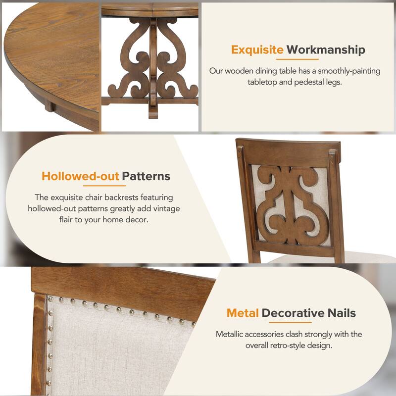 Walnut 5-Piece Wooden Dining Table Set with Extendable Table & 4 Chairs