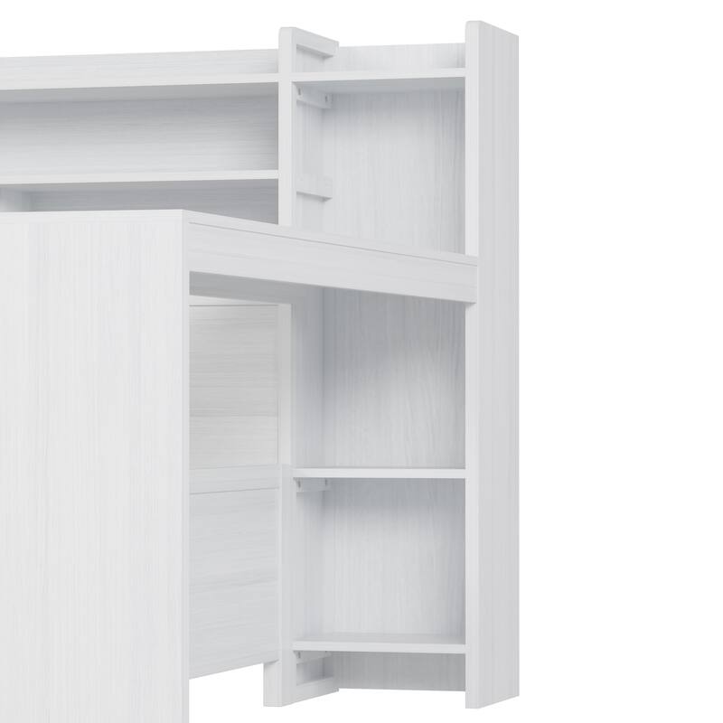 Wooden Full Size Daybed with Twin Trundle and Study Desk, Multi-functional Design with Storage Shelves, Bedroom Furniture