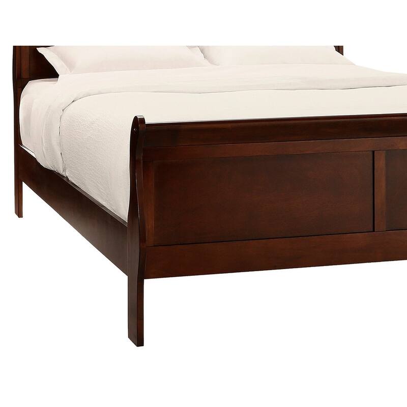 Traditional Queen Size Sleigh Bed in Brown Cherry Finish