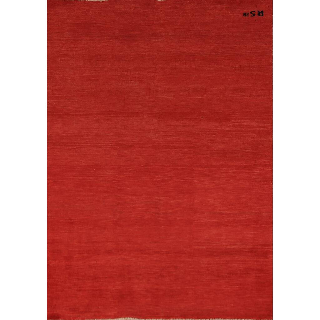 Red Gabbeh Modern Rug Hand-Knotted Oriental Wool Carpet - 3'11" x 5'11"
