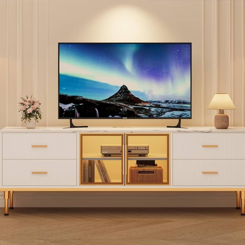Modern Entertainment Center LED Lighted TV Stand for Living Room 55-75" TVs - N/A - White
