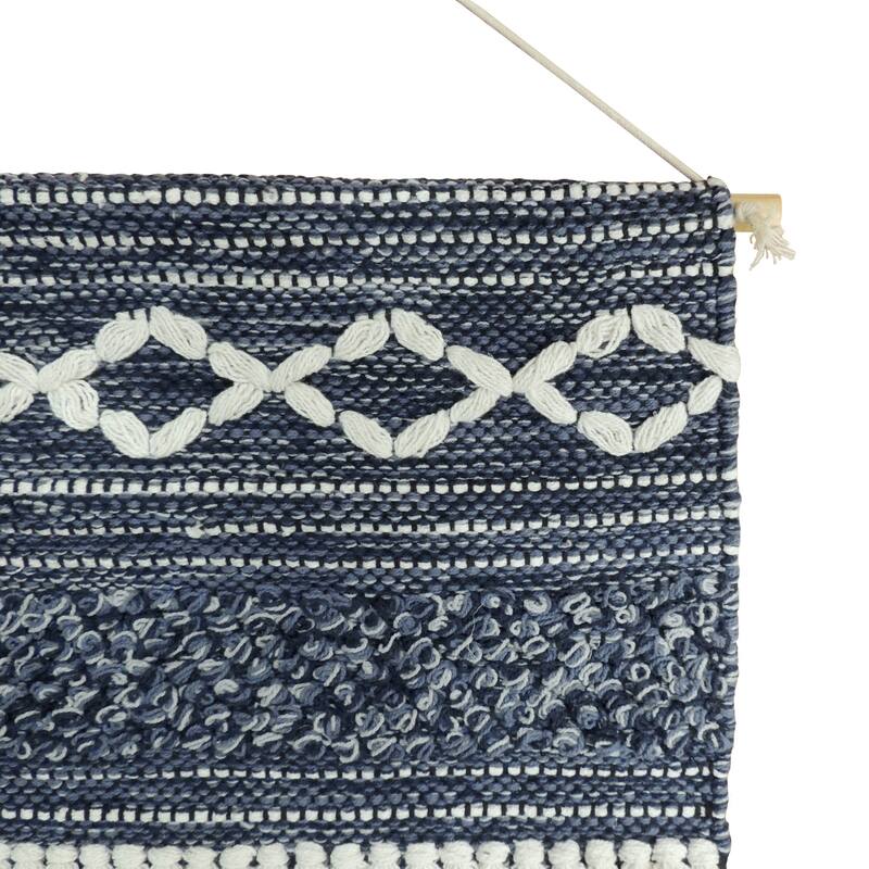 Sevita Geometric Boho Wall Hanging Tapestry with Fringe, Navy and White - 2' x 3'