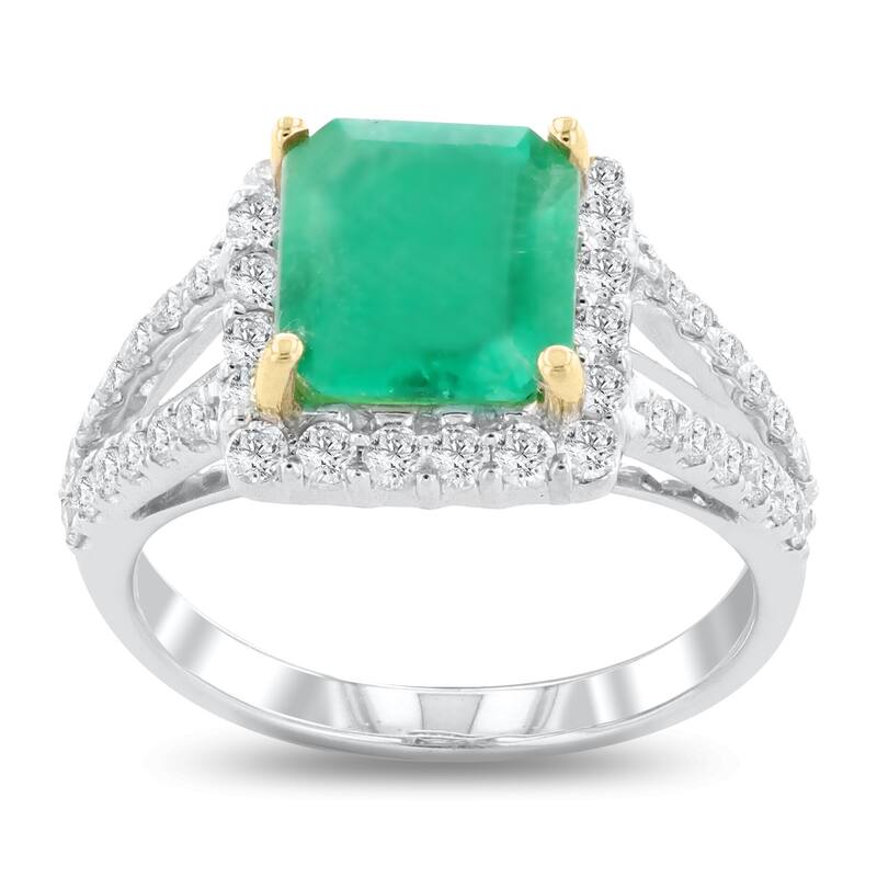Auriya 18k White Gold 2 1/3ct Emerald and 3/4ct TDW Diamond Ring