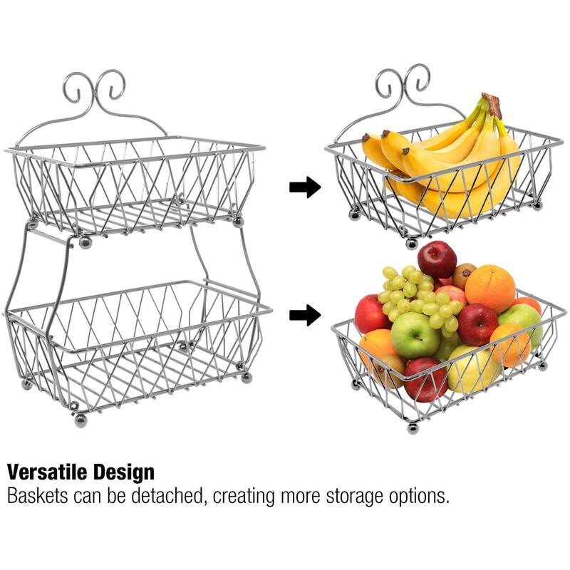 Fruit Basket Display Stand, 2-Tier, Counter Storage Antique Metal