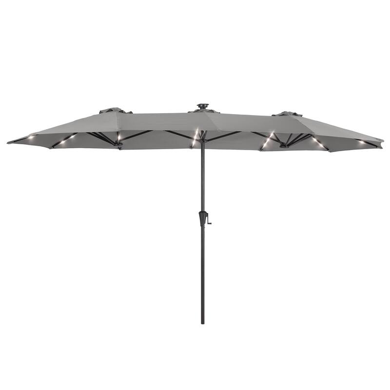 LIVOOSUN 13 x 7.2ft Large LED Double-Sided Rectangular Outdoor Patio Market Umbrella with Crank, Solar Panel, Navy Blue