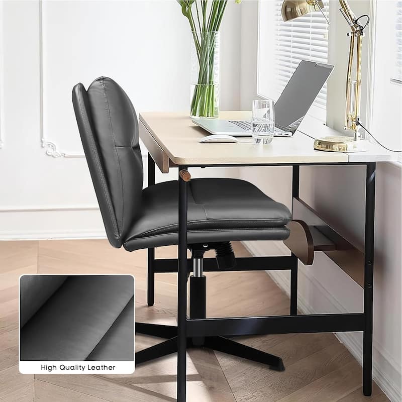 BOSSIN Criss Cross Chair Armless Office Desk Chair No Wheels,PU Leather Padded Modern Swivel Vanity Chair office chair