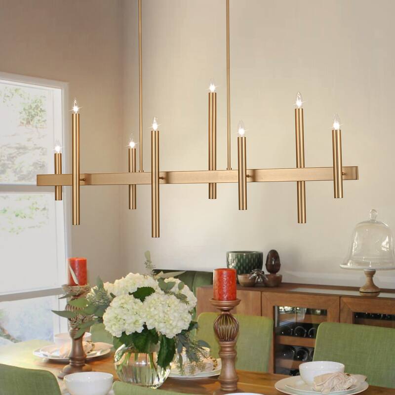 56.7'' 8-Light Linear Chandelier Kitchen Island Pendant - Gold