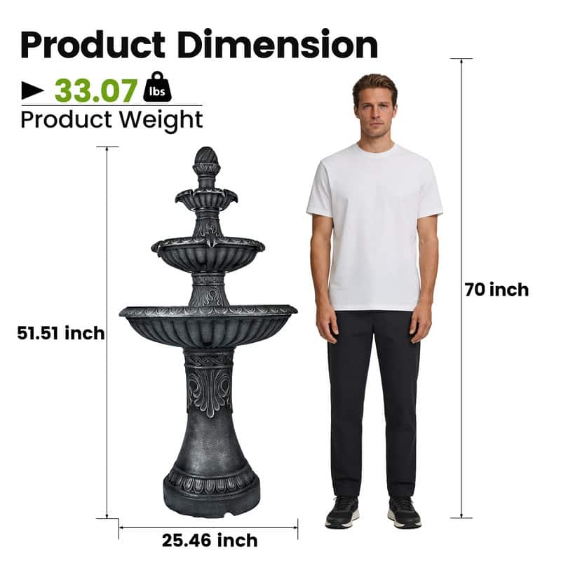 Classic Bird Bath 3-Tier Water Fountain Weather Resistant with Pump