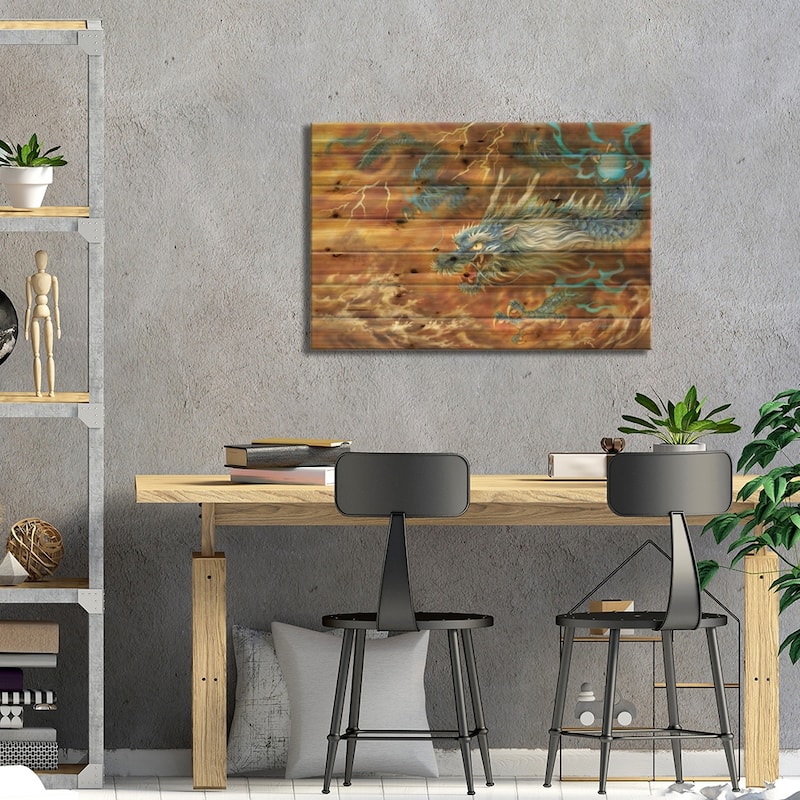 Blue Dragon Of The East Print On Wood by Kayomi Harai - Multi-Color