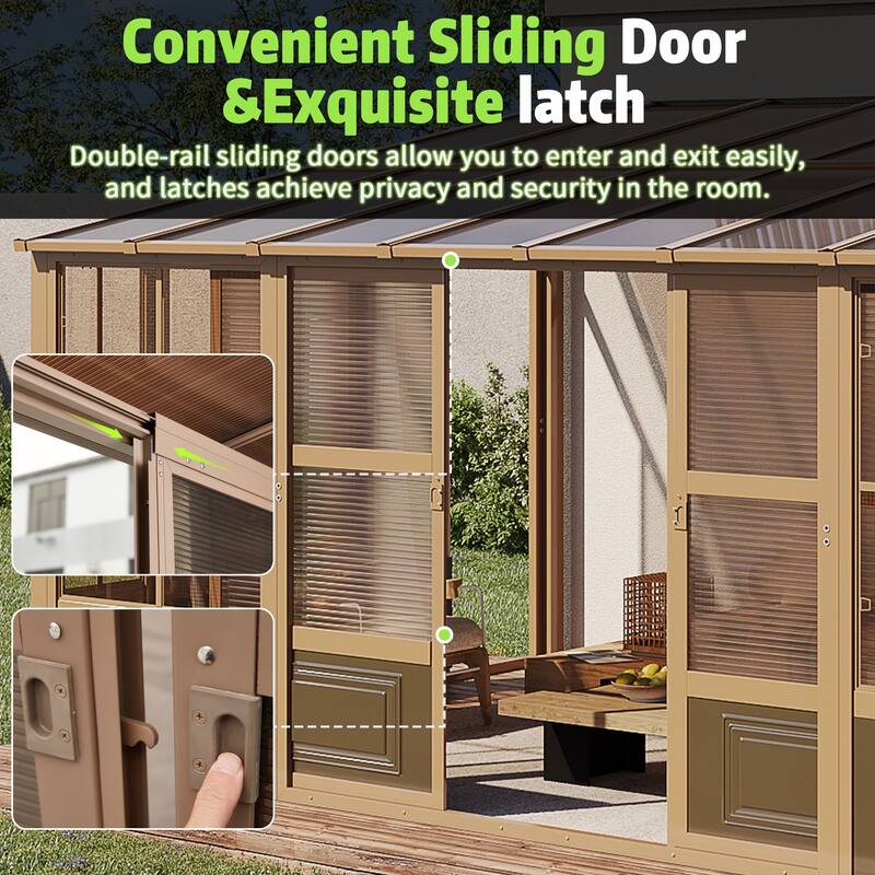 Erommy Outdoor Solarium Sunroom, Patio Hardtop Gazebo, Aluminum Frame Permanent Gazebo with Sliding Doors and Screens