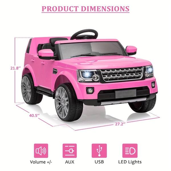 12V 4.5 MPH Ride-On Car, Electric, with Shock Absorbers, Music Player, MP3, LED Lights, Pink