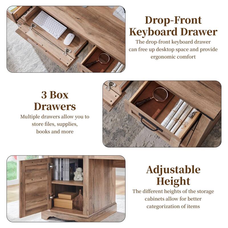 Farmhouse Executive Desks, Wood Computer Writing Desk for home office