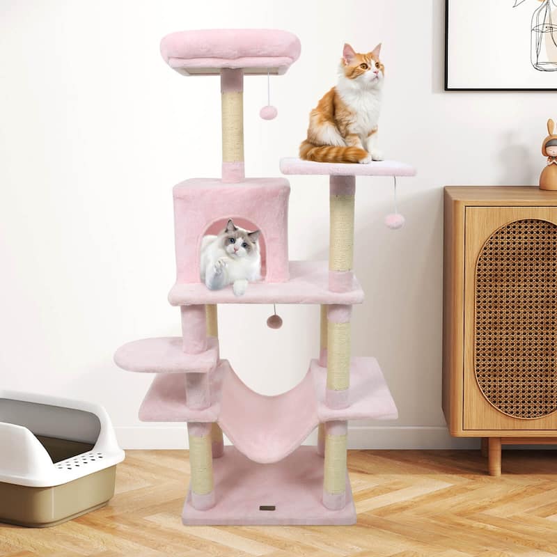 Costway 58” Tall Multi-level Cat Tree with Upholstered Perch & Cat - See Details