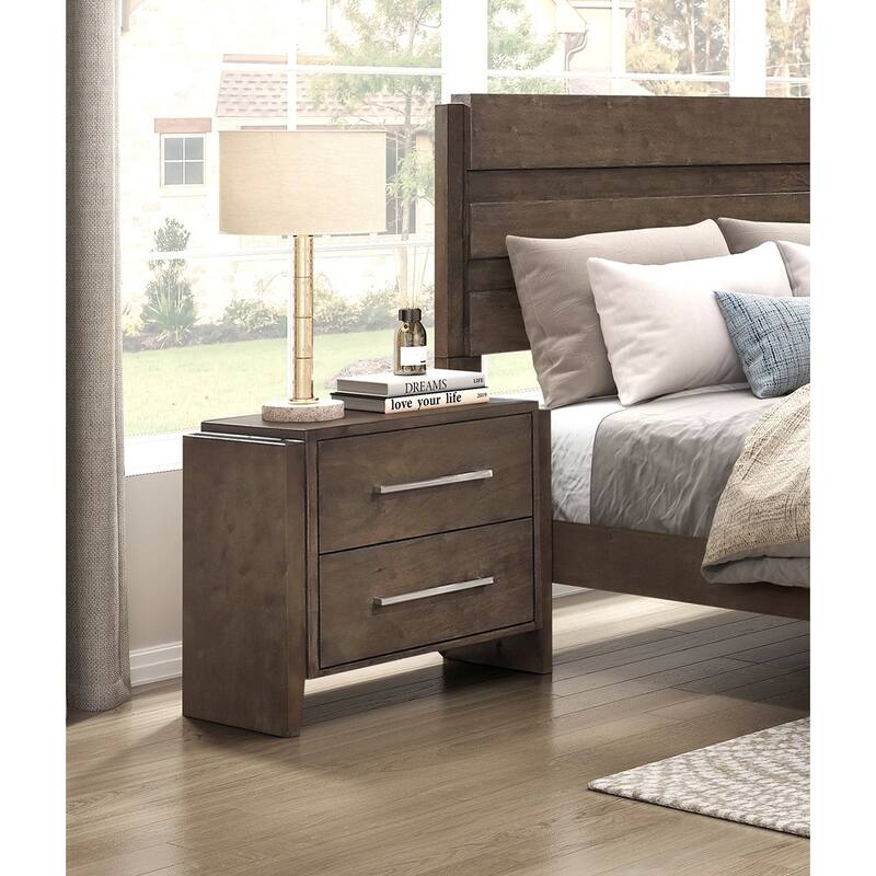 Transitional Dark Walnut Finish Two Drawers Nightstand 1pc Wooden Bedroom Furniture Solid Rubberwood