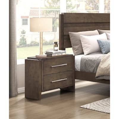 Transitional Dark Walnut Finish Two Drawers Nightstand 1pc Wooden Bedroom Furniture Solid Rubberwood