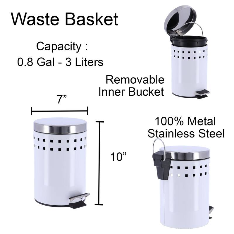 Round Metal Small Step Trash Can with Lid Waste Bin 3-liters-0.8-gal.