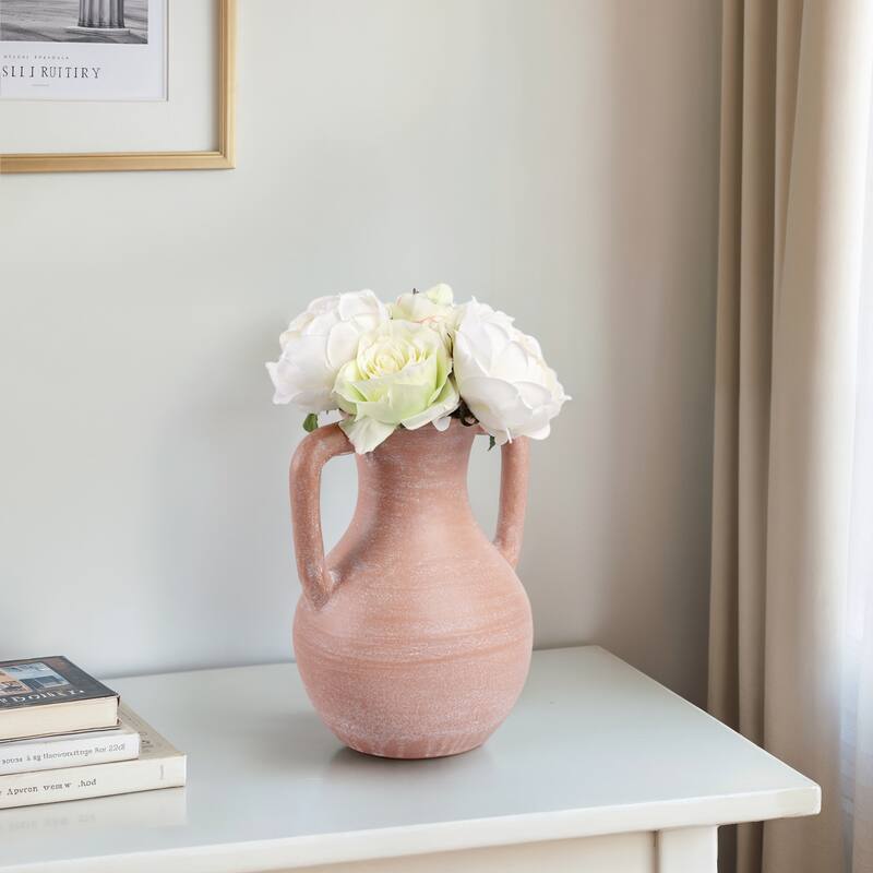 Terracotta Pottery Vase with Handles Rustic Artisan Decorative Accent