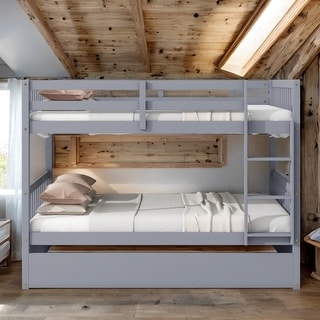 Rubber Wood 2 In 1 Full Over Full Bunk Bed with Twin Size Trundle,Convertible to 2 Full Size Beds