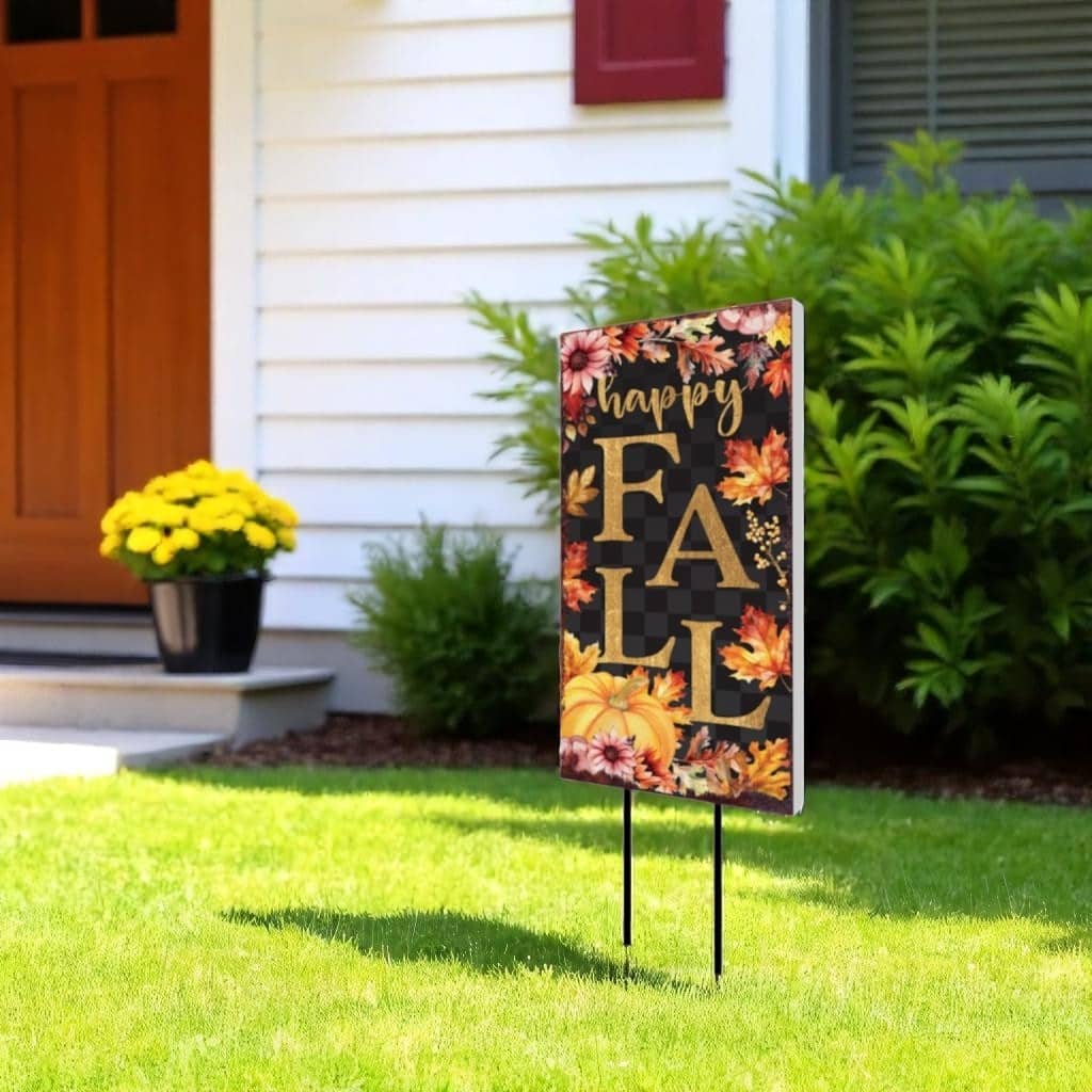 HomeRoots 10" Black Gold And Orange Solid Wood Happy Fall Garden Stake