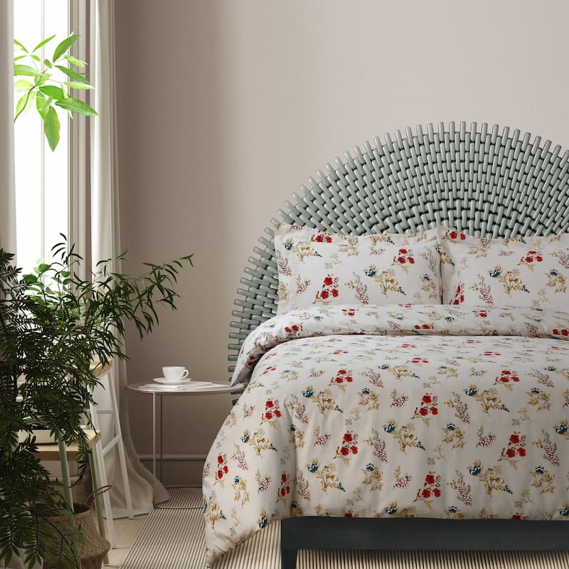 170-GSM Cozy Cotton Flannel Printed Oversized Duvet Cover Set - Leilani Cream - Queen